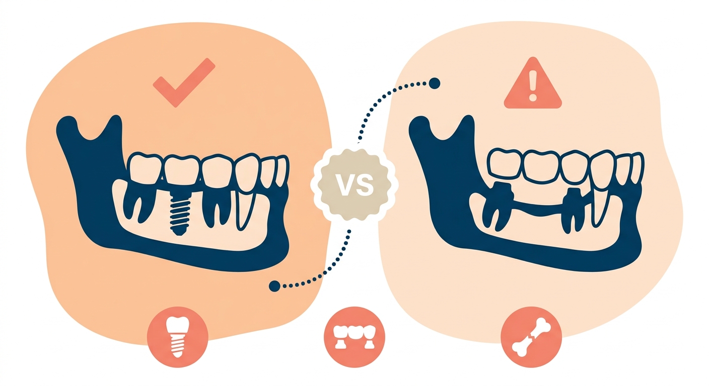 Zahnlücke schließen – Implantat erhält Knochen Brücke nicht
